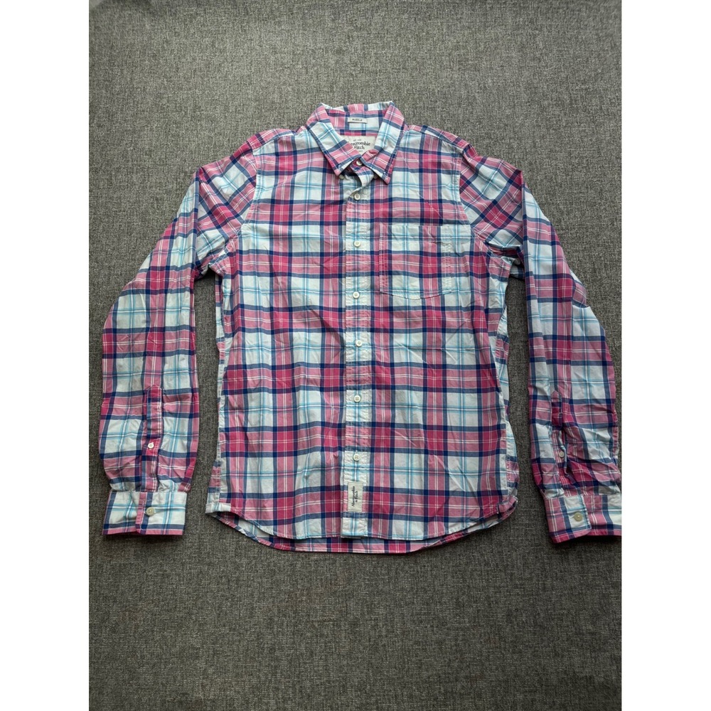 Abercrombie Fitch Mens Plaid Long Sleeve Button‎ Down Shirt Muscle Blue Pink XL